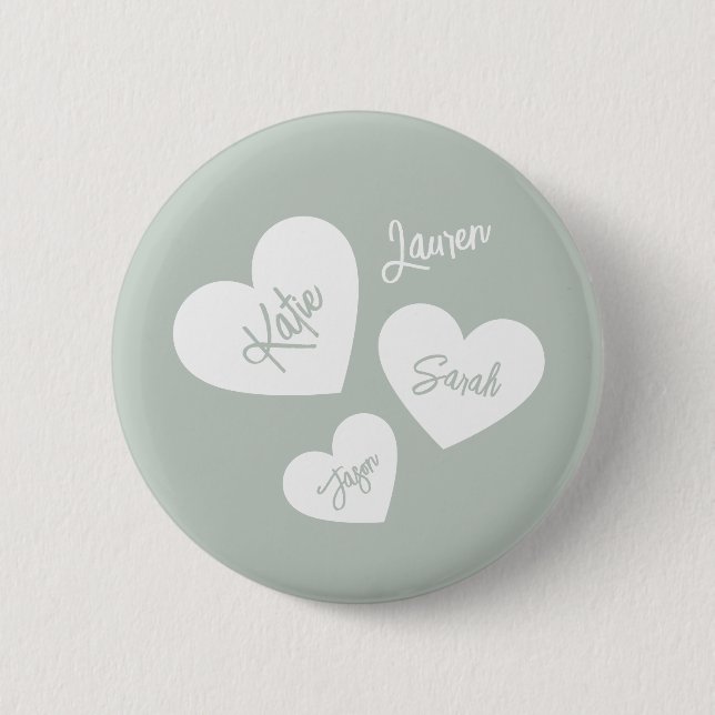 Personlig Soft Grönt Blue Mor Hearts Knapp (Framsida)