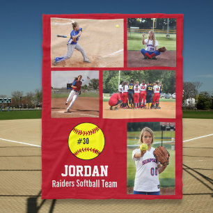 Personlig Softball 5 Photo Collage Namn Team # Fleecefilt