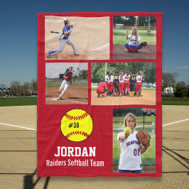Personlig Softball 5 Photo Collage Namn Team # Fleecefilt