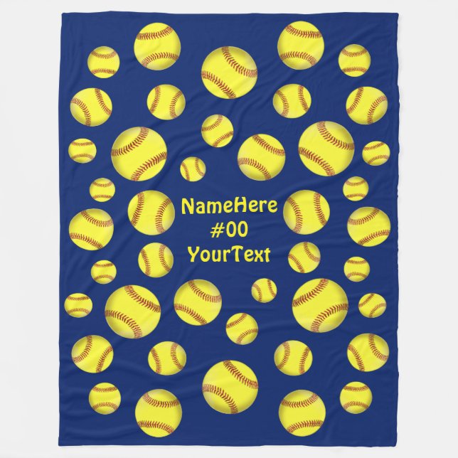 Personlig Softball Fleece Blankets, marinblå (Framsidan)