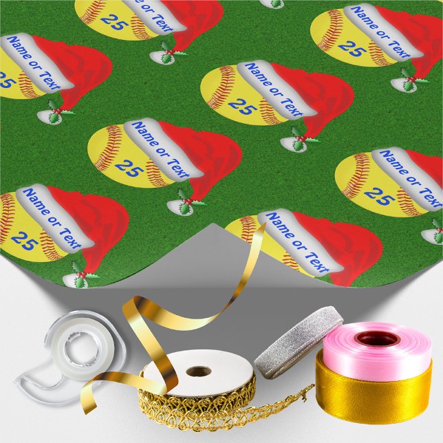 Personlig Softball-julafton Papper Presentpapper (Softball Christmas Wrapping Paper. Personalized with her Name and Jersey Number. Softball Christmas)
