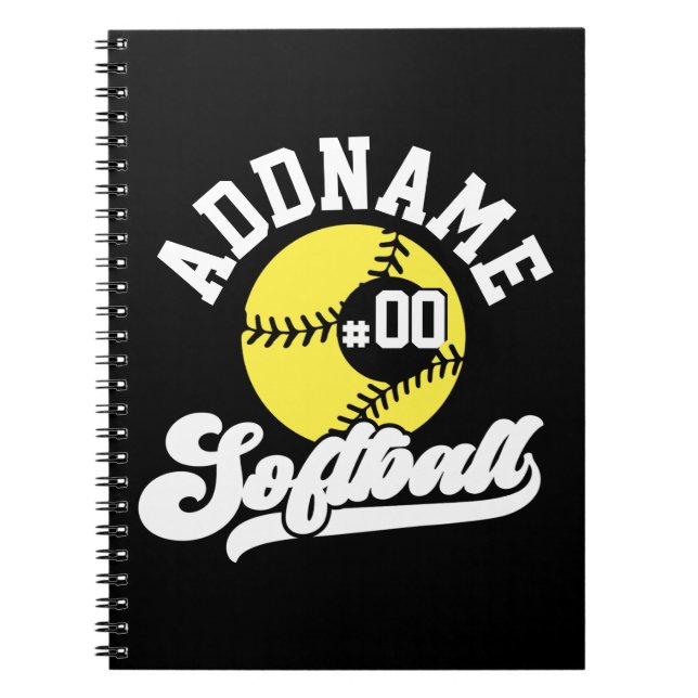 Personlig Softball Player ADD NAMN Retro Team Anteckningsbok (Framsidan)