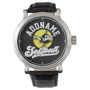 Personlig Softball Player ADD NAMN Retro Team Armbandsur