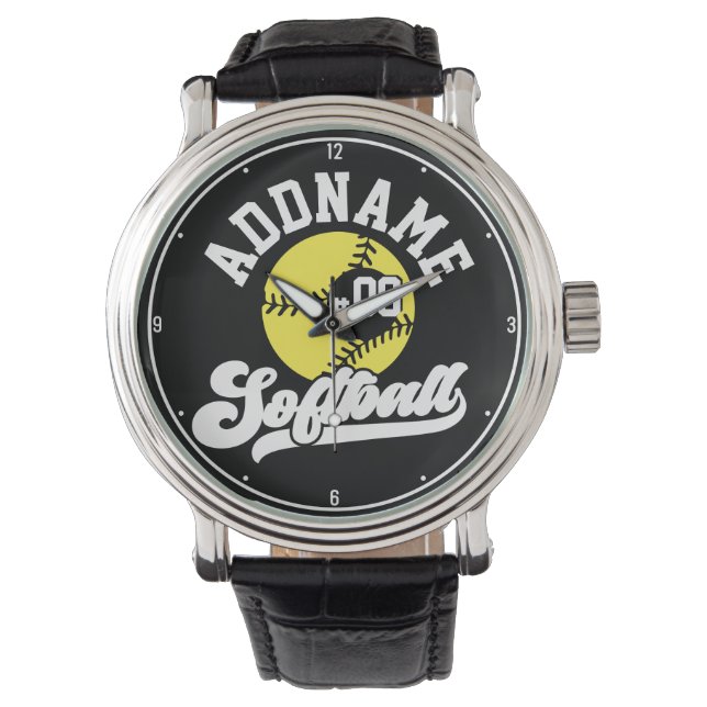 Personlig Softball Player ADD NAMN Retro Team Armbandsur (Framsida)