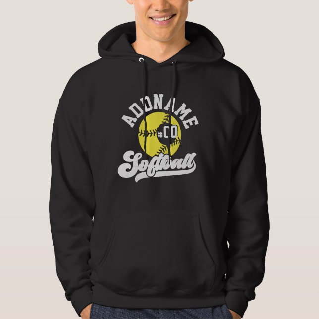 Personlig Softball Player ADD NAMN Retro Team Hoodie (Framsida)