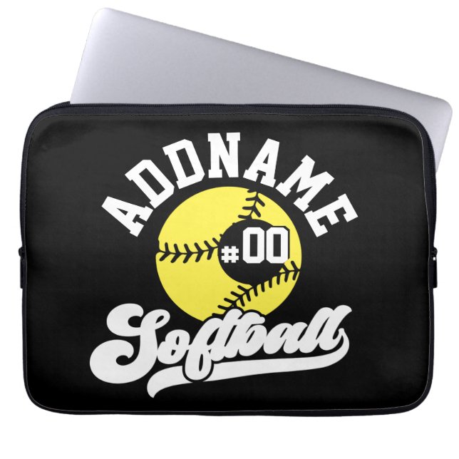 Personlig Softball Player ADD NAMN Retro Team Laptop Fodral (Framsidan)