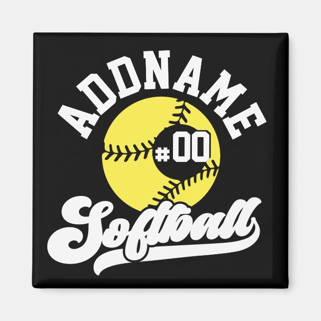 Personlig Softball Player ADD NAMN Retro Team Magnet (Framsidan)