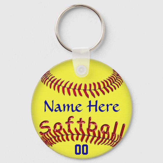 Personlig Softball Team Gift Ideas, NAMN NUMBER Nyckelring (Framsida)