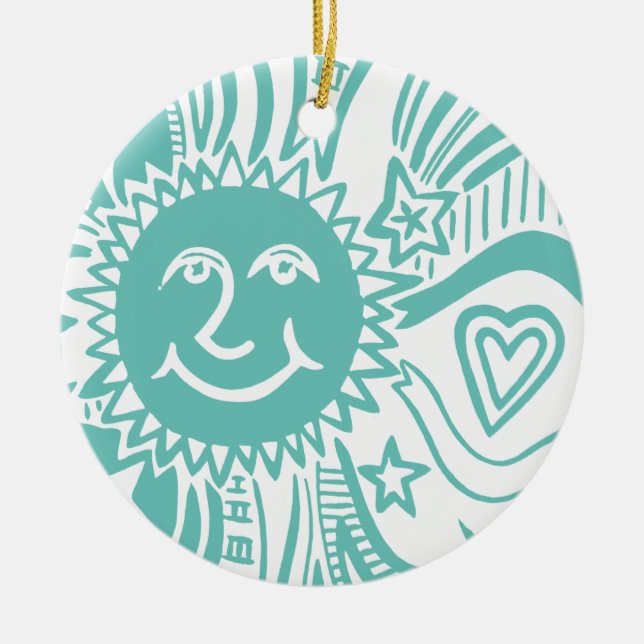 Personlig Sol Mönster Julgransprydnad Keramik (Framsidan)