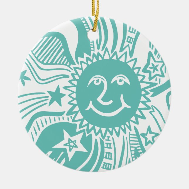 Personlig Sol Mönster Julgransprydnad Keramik (Framsidan)