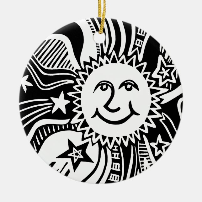Personlig Sol Mönster Julgransprydnad Keramik (Framsidan)