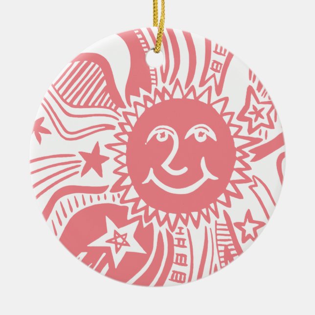 Personlig Sol Mönster Julgransprydnad Keramik (Framsidan)