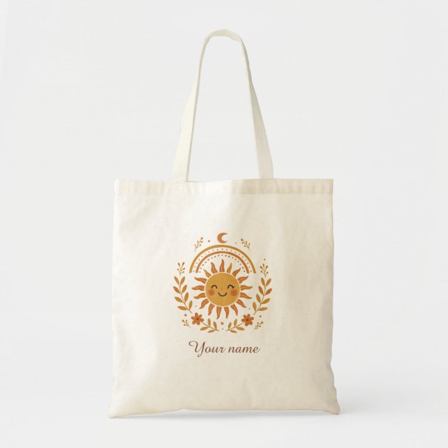 Personlig Sol och Blommigt Tote Bag - Anpassningsb Tygkasse (Framsidan)