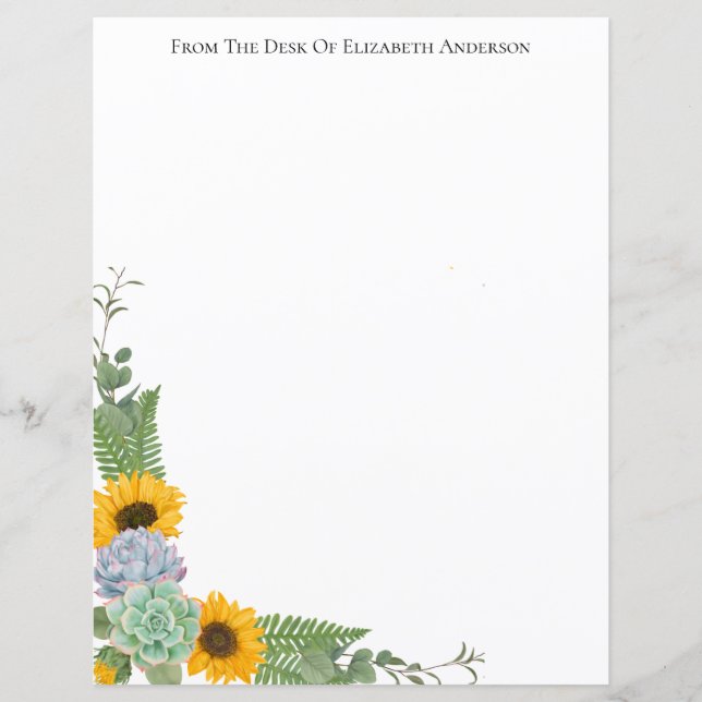 Personlig Solblommor Blommigt Greenery Stationary (Framsida)