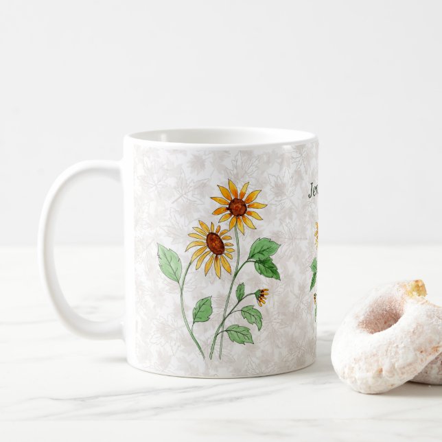 Personlig Solblommor på Maple Löv Kaffemugg (Med munk)