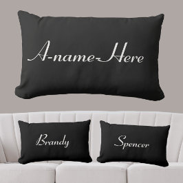 Personlig, solid Black-pelare och White Namn Lumbarkudde