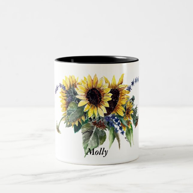 Personlig Solros Bouquet Två-Tonad Mugg (Center)