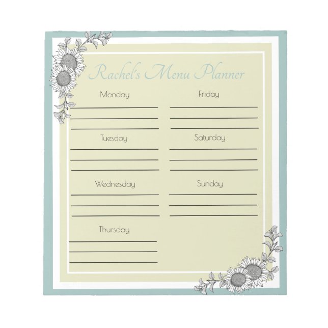 Personlig Solros Daily Menu Planner Anteckningsblock (Framsida)