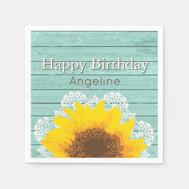 Personlig Solros, Snöre och trä Pappersservett (Framsidan)