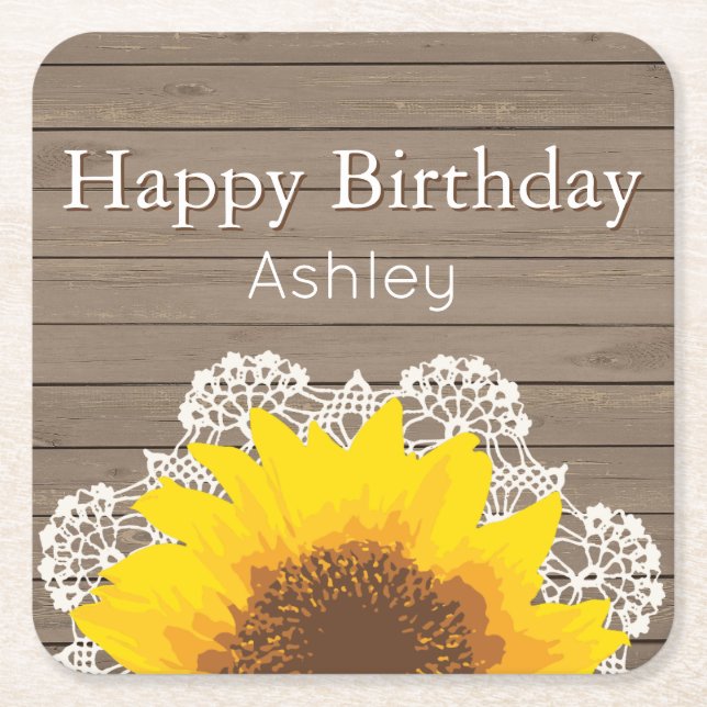 Personlig Solros, Snöre och trä Underlägg Papper Kvadrat (Framsidan)