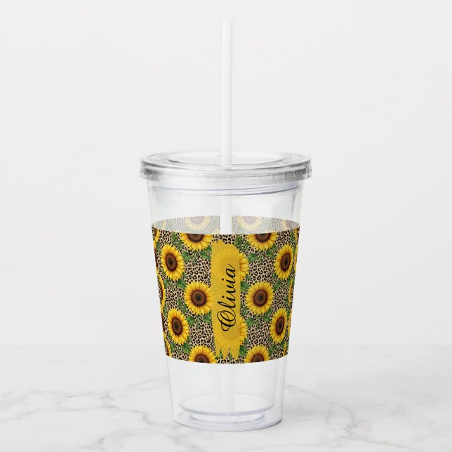 Personlig solrosakryl Tumbler Take Away Mugg (Framsida)
