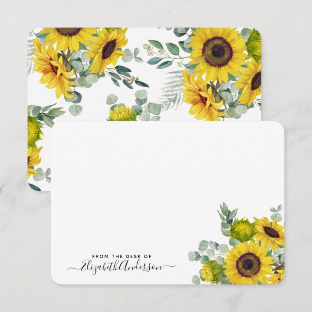 Personlig Solrosfärgsanteckningskort för Blommigt  Tack Kort (Fram/baksida)