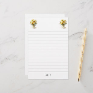 Personlig Solrosmonogram Stationery Papper
