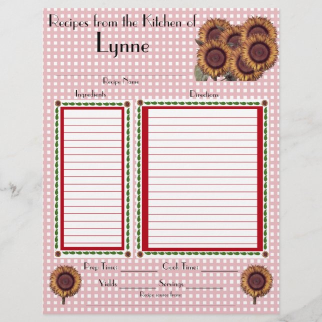 Personlig Solrosmönsterreceptsida (Framsida)