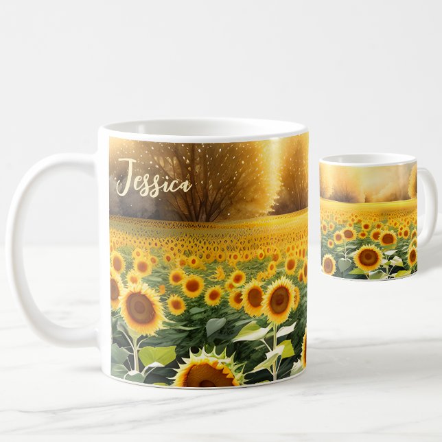 Personlig Solrosmugg - Naturinspirerad present Kaffemugg (🌻 Nature's Beauty: Personalized Sunflowers Mug! ☕)
