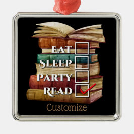 Personlig som läser första julgransprydnad metall