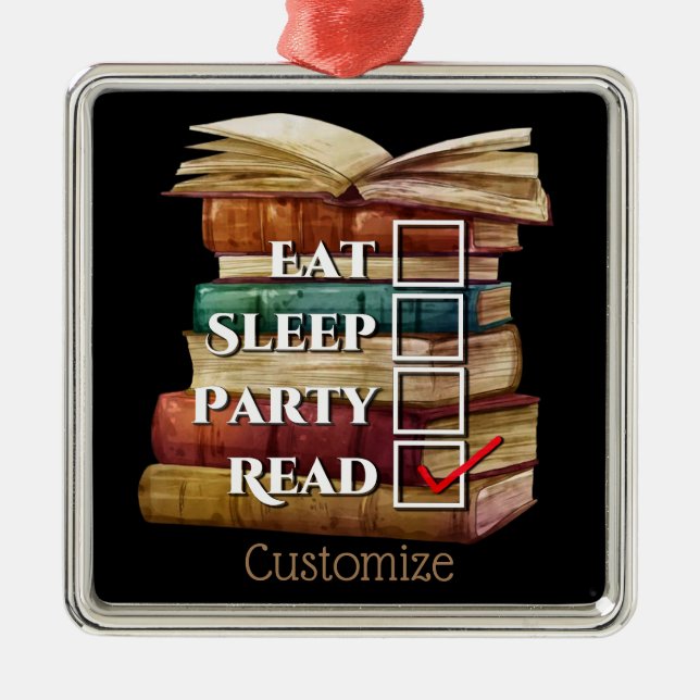 Personlig som läser första julgransprydnad metall (Framsidan)