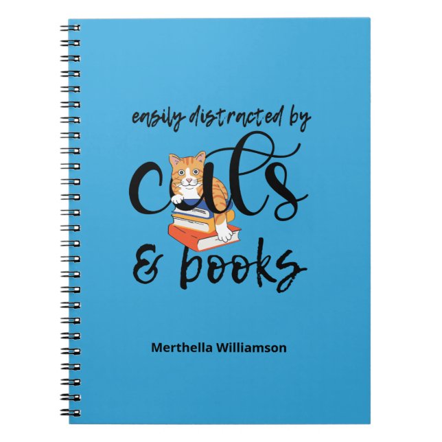Personlig SOM LÄTT DISTRAKTERAS AV KATT OCH BOKAR Anteckningsbok (Framsidan)