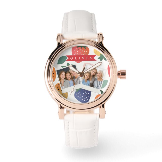 Personlig sommarfärgad jordgubbdesign armbandsur (Framsida)