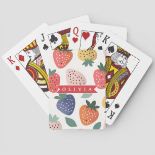 Personlig sommarfärgad jordgubbdesign casinokort