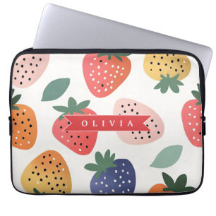 Personlig sommarfärgad jordgubbdesign laptop fodral