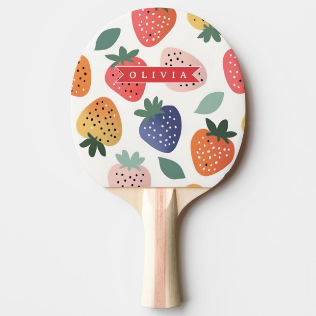Personlig sommarfärgad jordgubbdesign pingisracket (Framsidan)