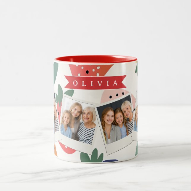 Personlig sommarfärgad jordgubbdesign Två-Tonad mugg (Center)