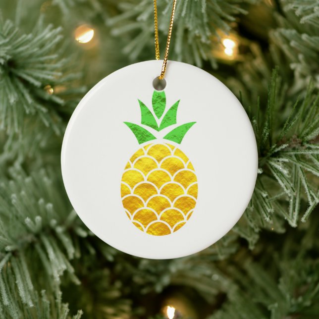 Personlig Sommarfoil Guld Geometric Pineapple. Julgransprydnad Keramik (Träd)
