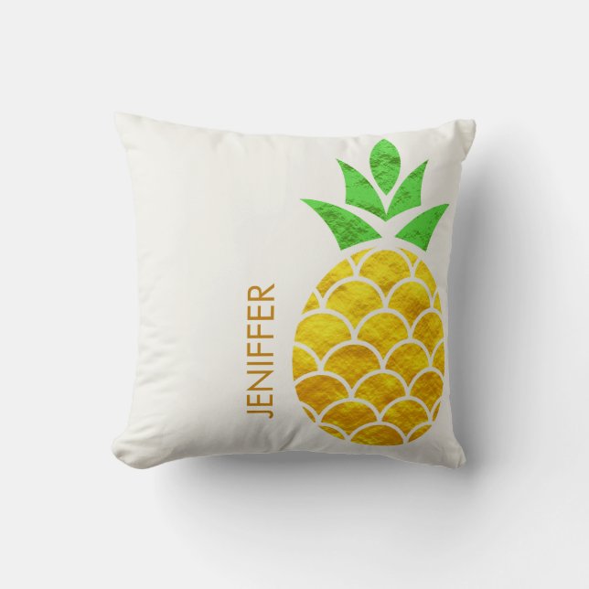 Personlig Sommarfoil Guld Geometric Pineapple Kudde (Framsida)