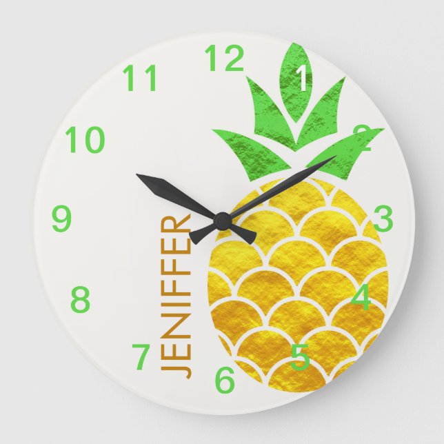 Personlig Sommarfoil Guld Geometric Pineapple  Stor Klocka (Framsida)