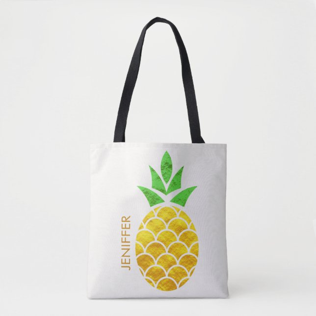 Personlig Sommarfoil Guld Geometric Pineapple  Tygkasse (Framsida)