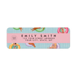 Personlig Sommarkvinnor Flyter på Bassäng Returadress Etikett