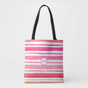 Personlig sommarrosa randig monogram tygkasse