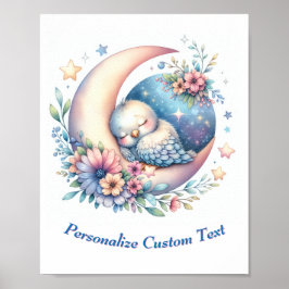 Personlig sömnad söt babyfågel på månen poster