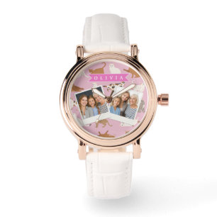 Personlig sömnjutt rosa kattmönster present kattäl armbandsur