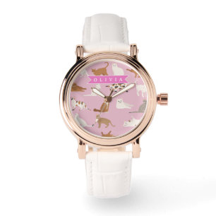 Personlig sömnjutt rosa kattmönster present kattäl armbandsur