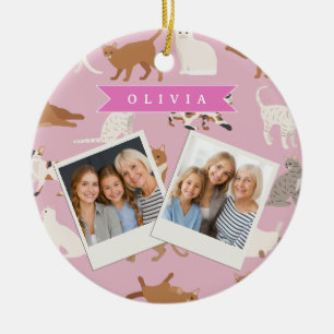 Personlig sömnjutt rosa kattmönster present kattäl julgransprydnad keramik