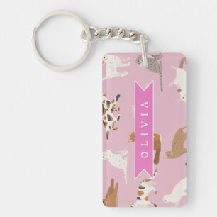 Personlig sömnjutt rosa kattmönster present kattäl nyckelring