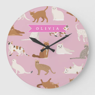 Personlig sömnjutt rosa kattmönster present kattäl stor klocka