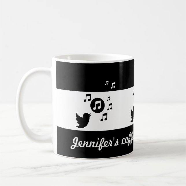 Personlig Songbird Black and White Kaffemugg (Vänster)